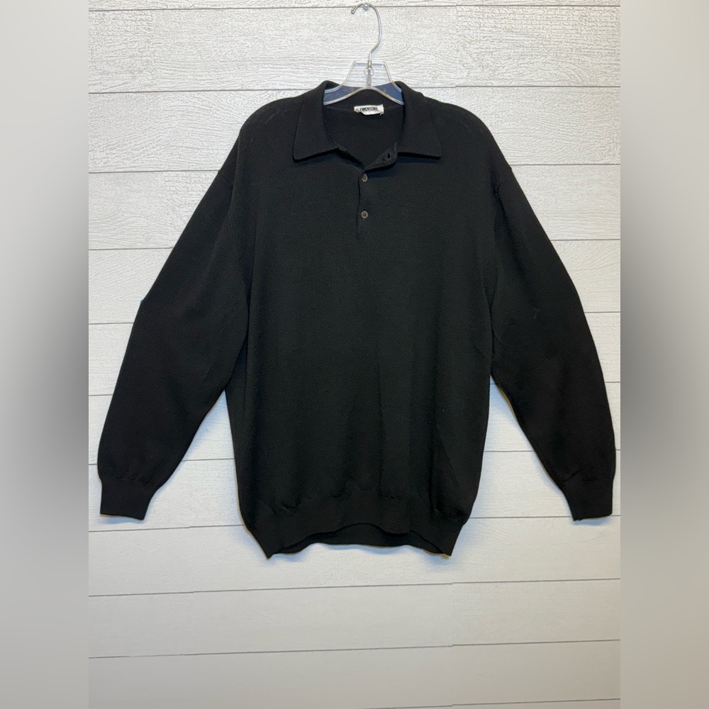 Lazo Made in Italy Men's Black Polo Sweater 100% Virgin Wool Size XXL